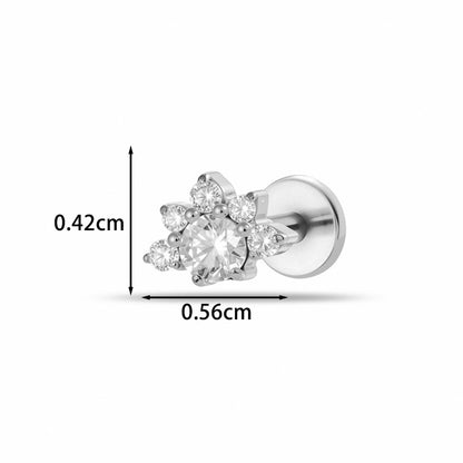 Implant Grade G23 ASTM F136 Titanium CZ Labret Stud | Internal Thread 16G Flat Back Lip & Cartilage Earring