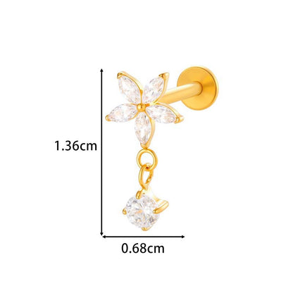 F136 Titanium Internally Threaded Flower CZ Cartilage Stud – Hypoallergenic Piercing Jewelry