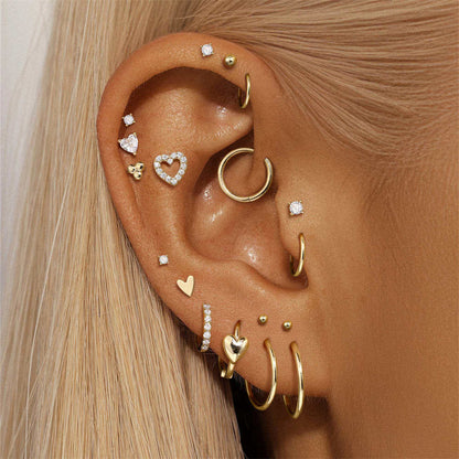 14K Yellow Gold Heart Stud Earrings with Sparkling Zircon – Romantic Everyday Shine
