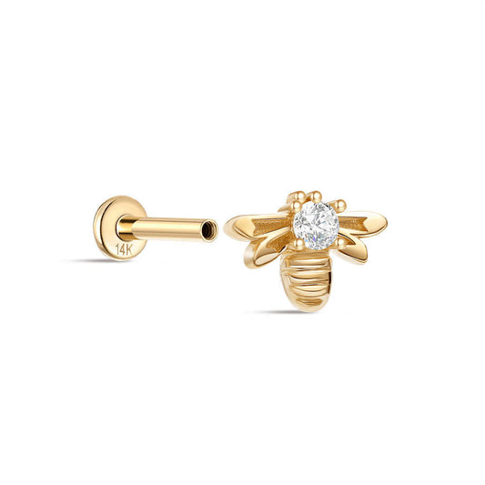 14K Solid Gold Insect Animal Stud Earrings – Dainty Bee & Butterfly-Inspired Design