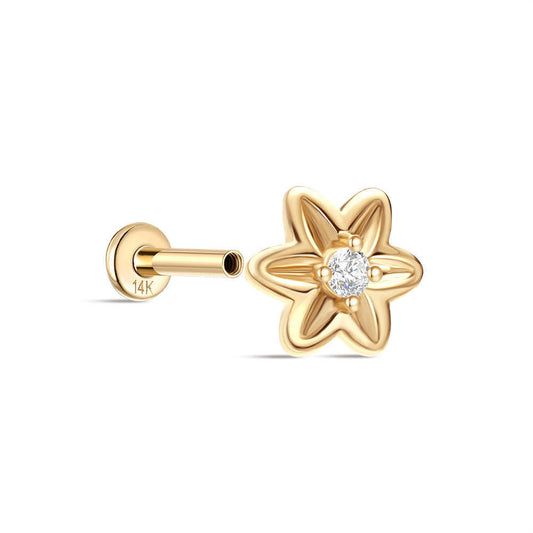 14K Solid Yellow Gold Flower Stud Earrings – Dainty Floral Design for Everyday Elegance