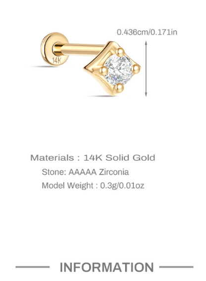 14K Solid Yellow Gold Round Solitaire Cubic Zirconia Stud Earring – Classic Sparkle for Daily Elegance