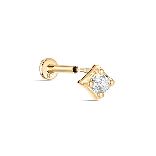 14K Solid Yellow Gold Round Solitaire Cubic Zirconia Stud Earring – Classic Sparkle for Daily Elegance