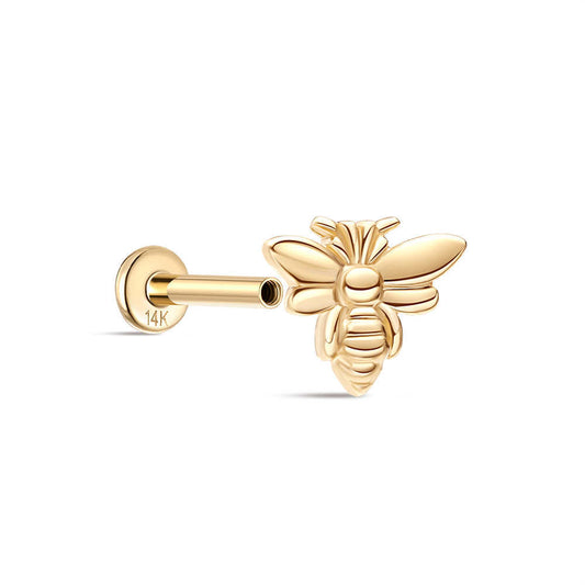 14K Yellow Gold Honey Bee Stud Earrings – Nature-Inspired Dainty Jewelry