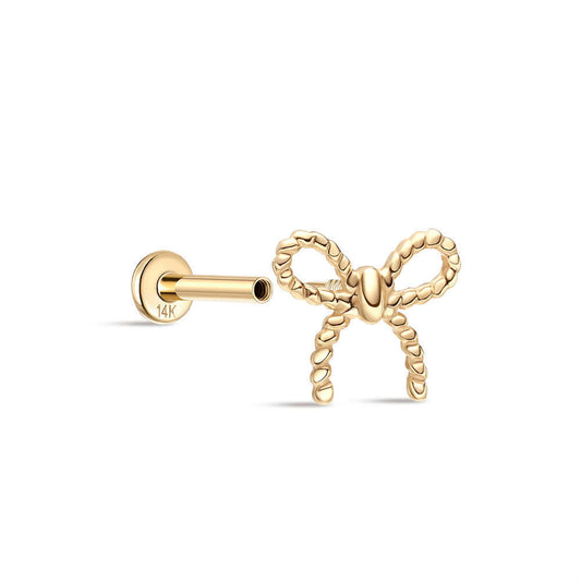 14K Solid Gold Bow Stud Earrings – Dainty Ribbon Design for Everyday Elegance