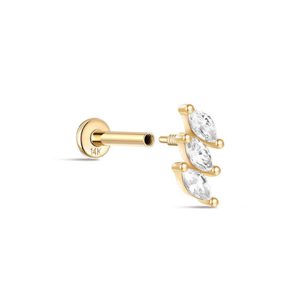 14K Solid Gold Zircon Leaf Stud Earring – Nature-Inspired Botanical Sparkle