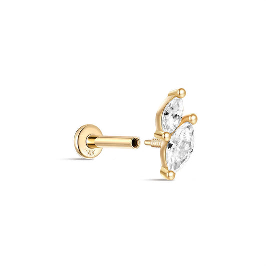 14K Solid Gold Leaf-Shaped Zircon Stud Earring – Dainty Nature-Inspired