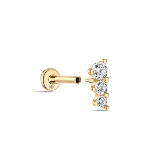 14K Gold Three-Round Zircon Stud Earring – Dainty Sparkle for Curated Ears