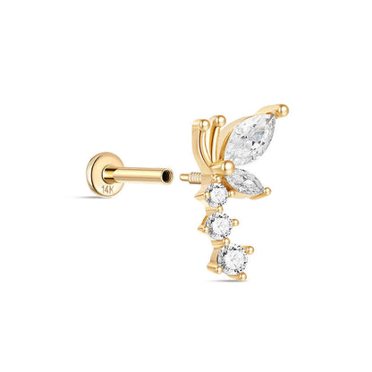 14K Solid Gold Five-Stone Crystal Ear Stud – Dainty Single Earring for Stacking