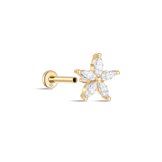 14K Real Yellow Gold Single Flower Ear Stud – Minimalist Botanical Beauty