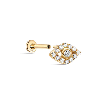 14K Solid Gold Eye Stud Earrings with Sparkling Zircon – Symbolic Everyday Jewelry