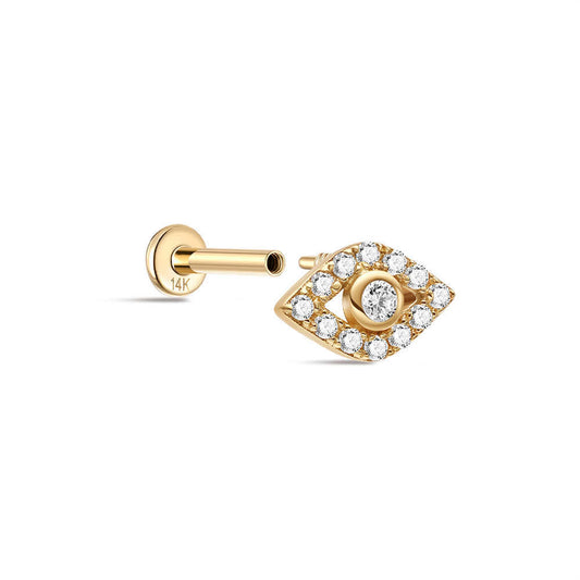14K Solid Gold Eye Stud Earrings with Sparkling Zircon – Symbolic Everyday Jewelry