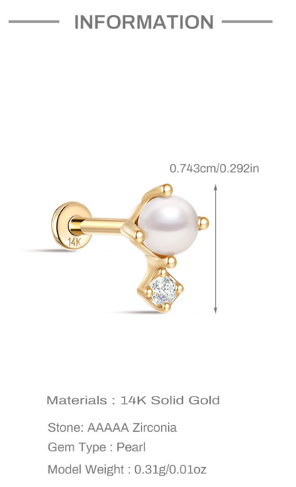14K Yellow Gold Stud Earrings with Pearl & Zircon – Classic Elegance Redefined