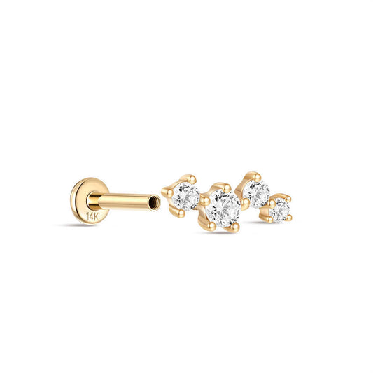 14K Solid Gold Zircon Cluster Stud – Single Sparkling Piercing Earring