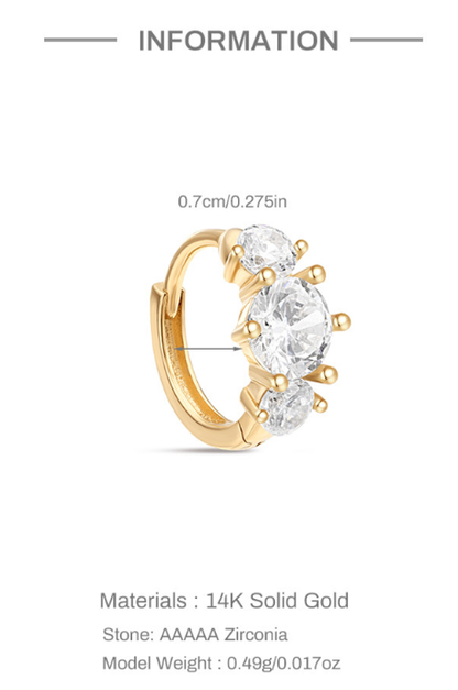 14K Gold Shiny Zircon Cartilage Stud – Single Earring for Piercings