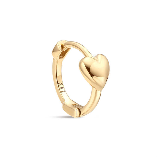 14K Gold Puffed Heart Stud – Single Dainty Earring for Piercings