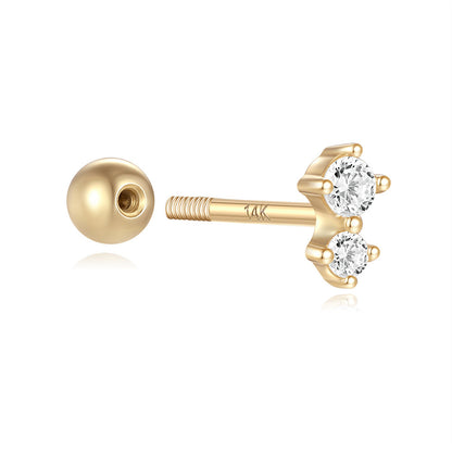14K Gold Beaded Zircon Piercing Stud – Single Sparkle for Ear Stacks