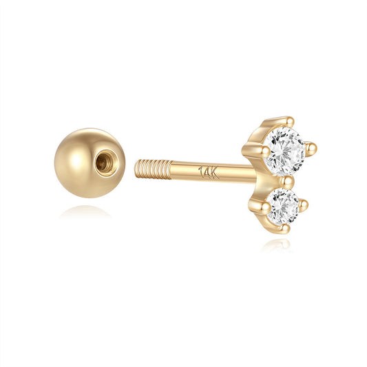 14K Gold Beaded Zircon Piercing Stud – Single Sparkle for Ear Stacks