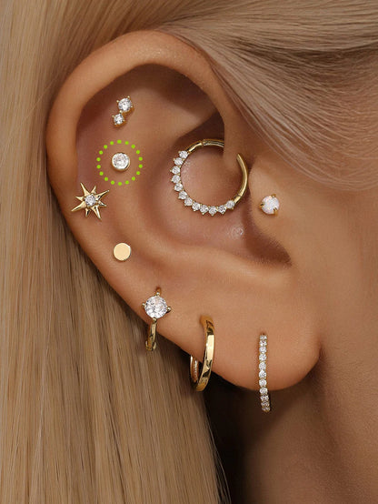 14K Gold Round Zircon Stud Earrings – Sparkling, Hypoallergenic & Everyday Ready