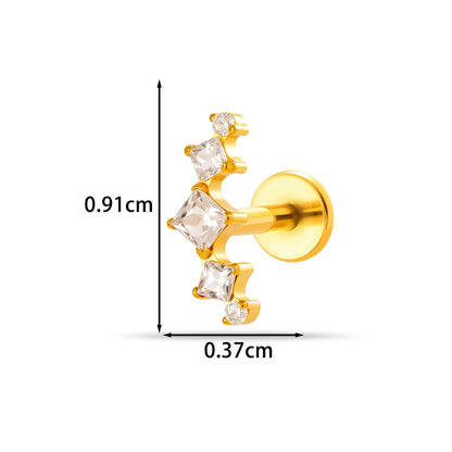 Implant Grade G23 ASTM F136 Titanium CZ Labret Stud | Internal Thread 16G Flat Back Lip & Cartilage Earring