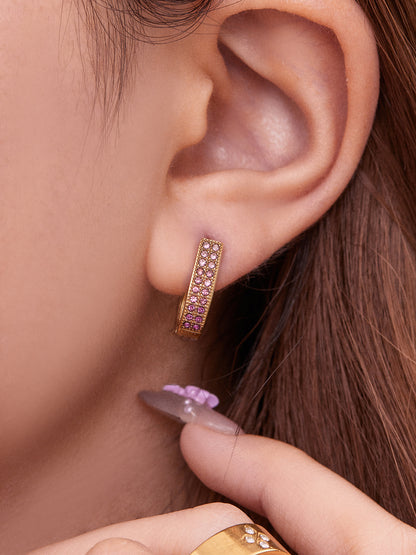 U-Shaped Geometric Zircon Earrings | Stainless Steel Micro Paved Colorful Hoop Earrings | Minimalist Modern Fashion Jewelry