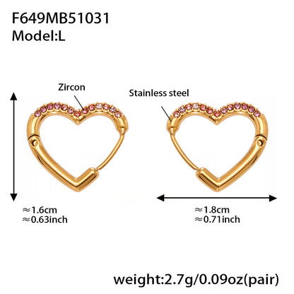 Colorful Cubic Zirconia Heart Hoop Earrings Set | Stainless Steel Simple Chic Ear Cuff for Women