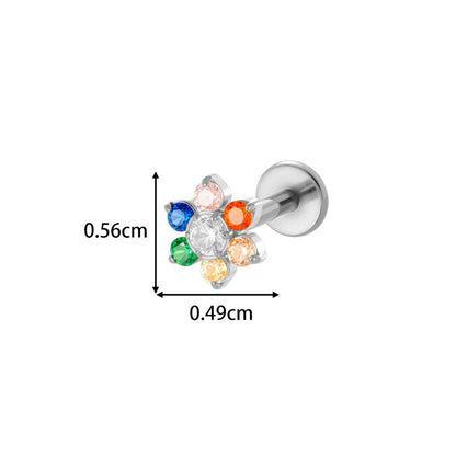 G23/F136 Titanium Colorful CZ Flower & Geometric Flat Back Labret Studs | Hypoallergenic Internally Threaded Piercing Jewelry for Ear, Lip, Cartilage