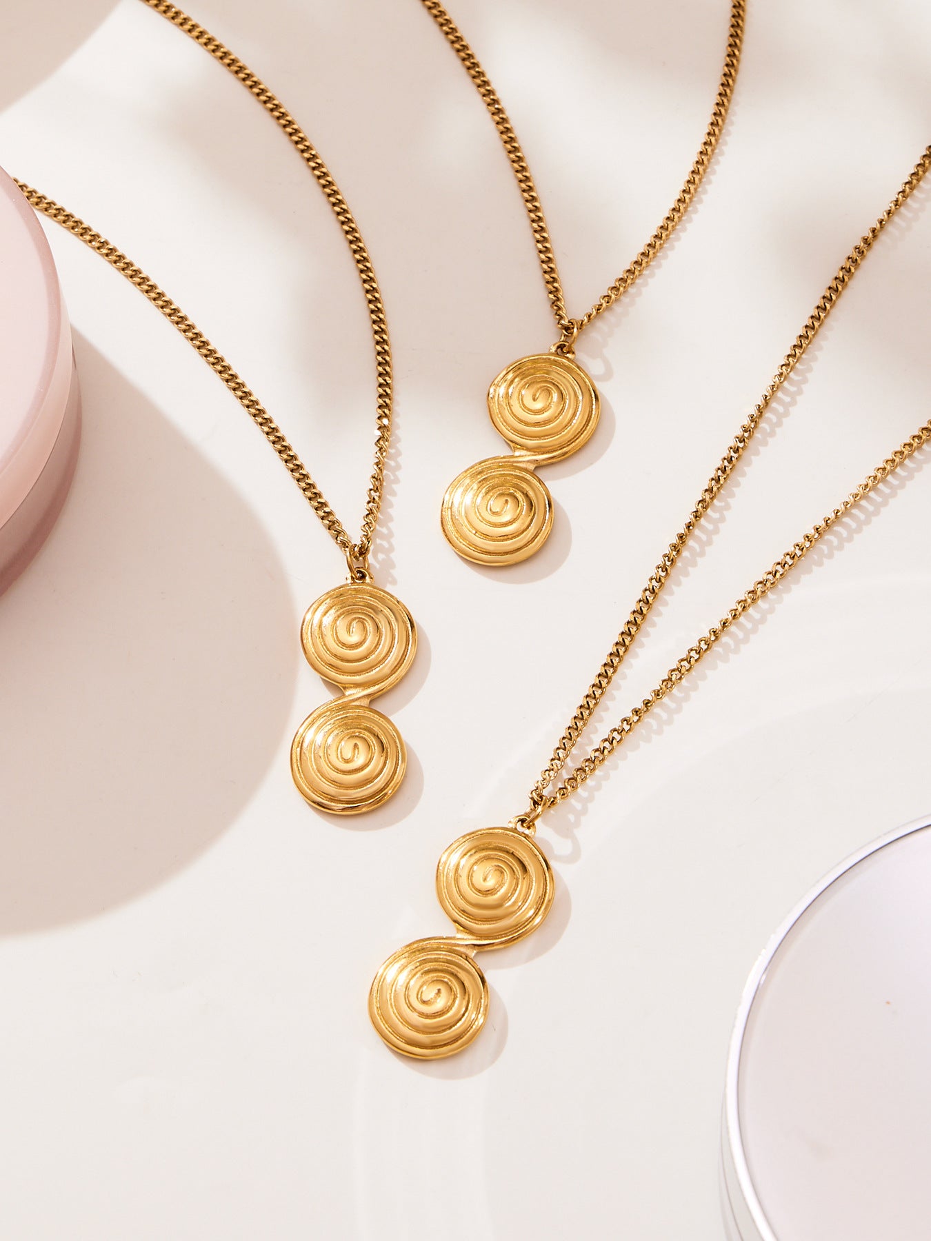 8-Shaped Twist Pendant Necklace & Stud Earrings Set - Gold Stainless Steel Jewelry