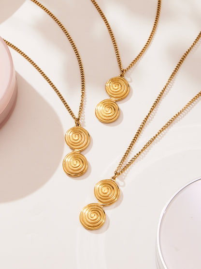8-Shaped Twist Pendant Necklace & Stud Earrings Set - Gold Stainless Steel Jewelry