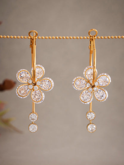 Floral Teardrop Zircon Drop Earrings – Stainless Steel Statement Jewelry for Women