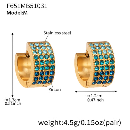 Stainless Steel Colorful Zircon Round Hoop Earrings Set – Modern Minimalist Retro Luxury Hoops
