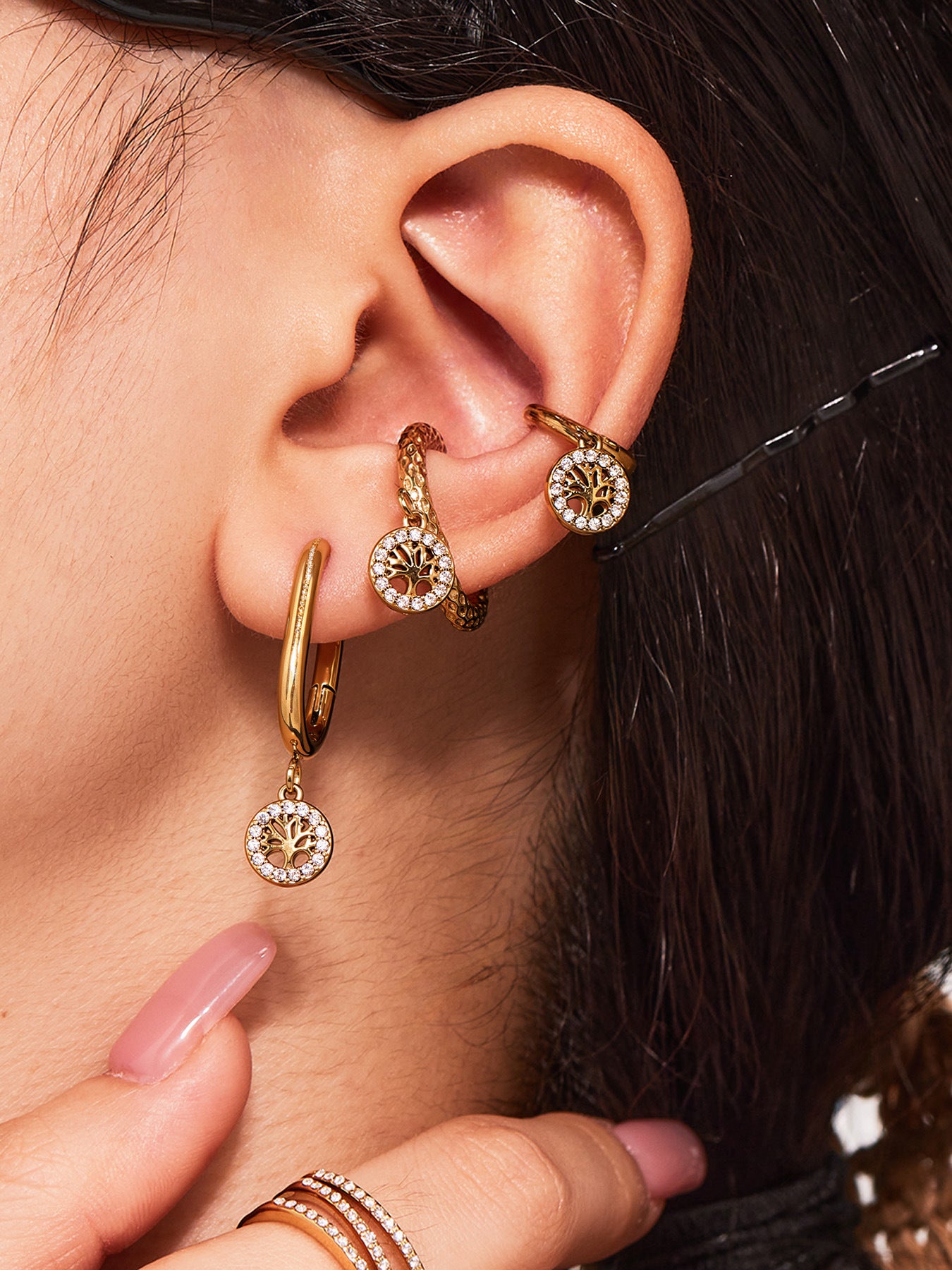 Stainless Steel Zircon Hoop Earrings Set – Creative Fashion Huggie Hoop Dangle Earrings | High-Quality Plated Jewelry
