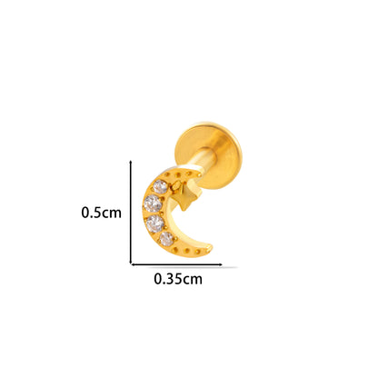 F136 Titanium Butterfly Star Moon Lip & Cartilage Stud with CZ | Internally Threaded