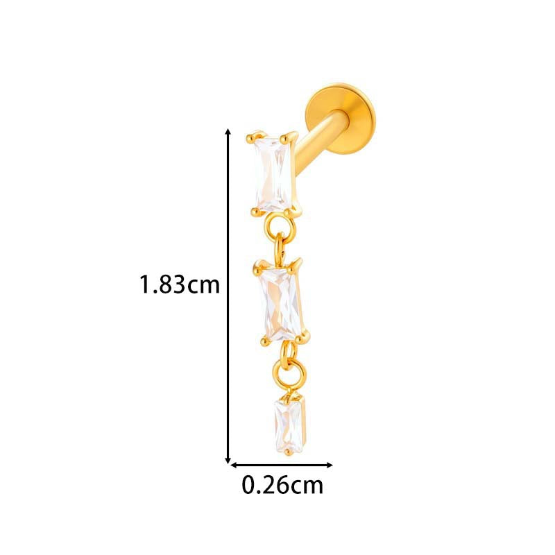 F136 Titanium Internally Threaded Dangling CZ Cartilage Stud – Hypoallergenic Piercing Jewelry
