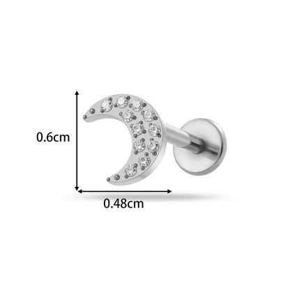 Implant Grade ASTM F136 Titanium Teardrop Moon Geometric Flat Back Stud | Internal Thread Labret | Cartilage, Helix, Lip Piercing Jewelry