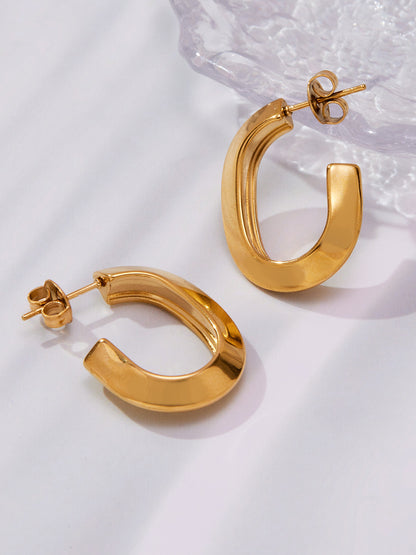 Stainless Steel Oval Hoop Earrings – Minimalist Polished Metal Huggie Earrings for Women, Fashion Statement Jewelry