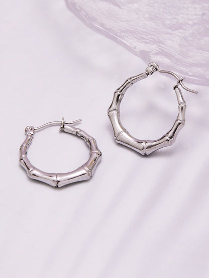 U-Shape Bamboo Texture Hoop Earrings – Minimalist Geometric Stainless Steel Earrings | WANTI Jewelry