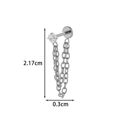 Implant Grade G23 ASTM F136 Titanium Geometric Tassel Chain Ear Stud | Push Pin Flat Back 16G Cartilage Jewelry