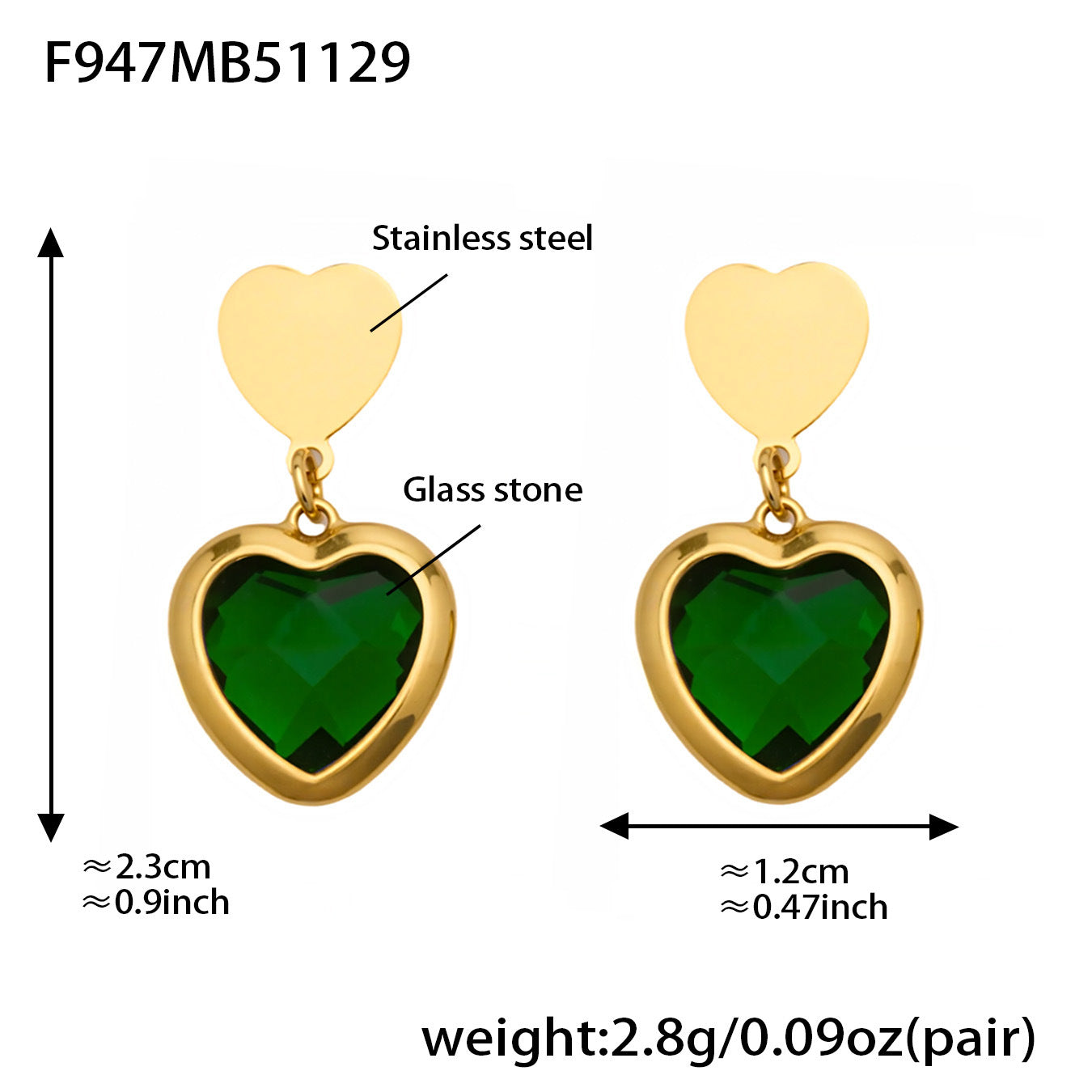 Sparkling Heart Glass Necklace & Earrings Set – Colorful Long Pendant Chain · Stainless Steel Hypoallergenic Jewelry