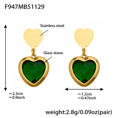 Sparkling Heart Glass Necklace & Earrings Set – Colorful Long Pendant Chain · Stainless Steel Hypoallergenic Jewelry