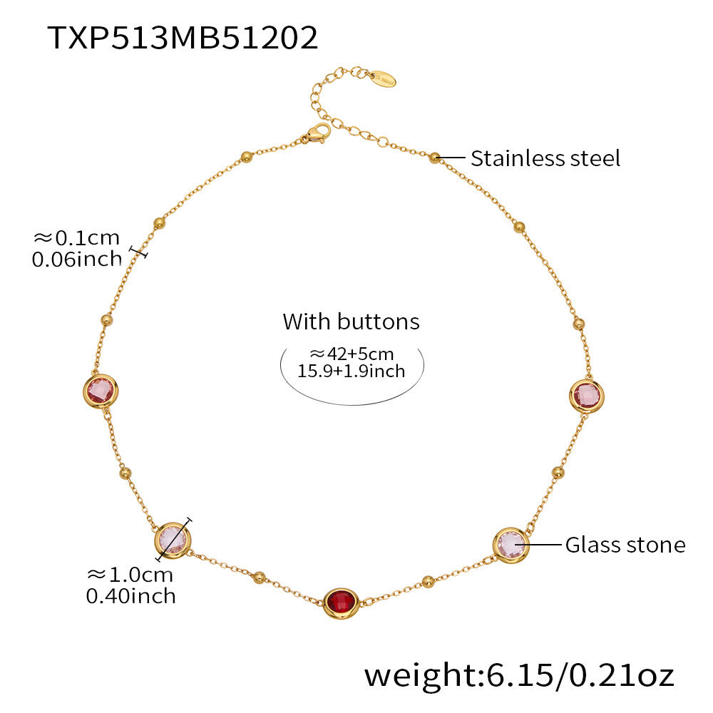 Candy Color Glass Stone Jewelry Set – Stainless Steel Necklaces, Bracelets & Earrings