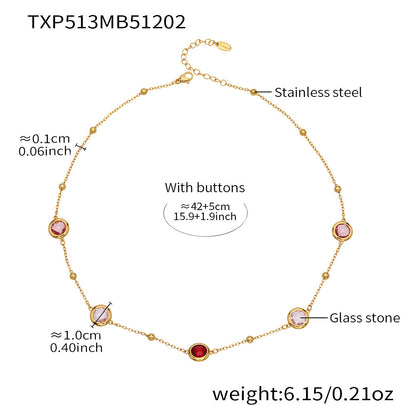 Candy Color Glass Stone Jewelry Set – Stainless Steel Necklaces, Bracelets & Earrings