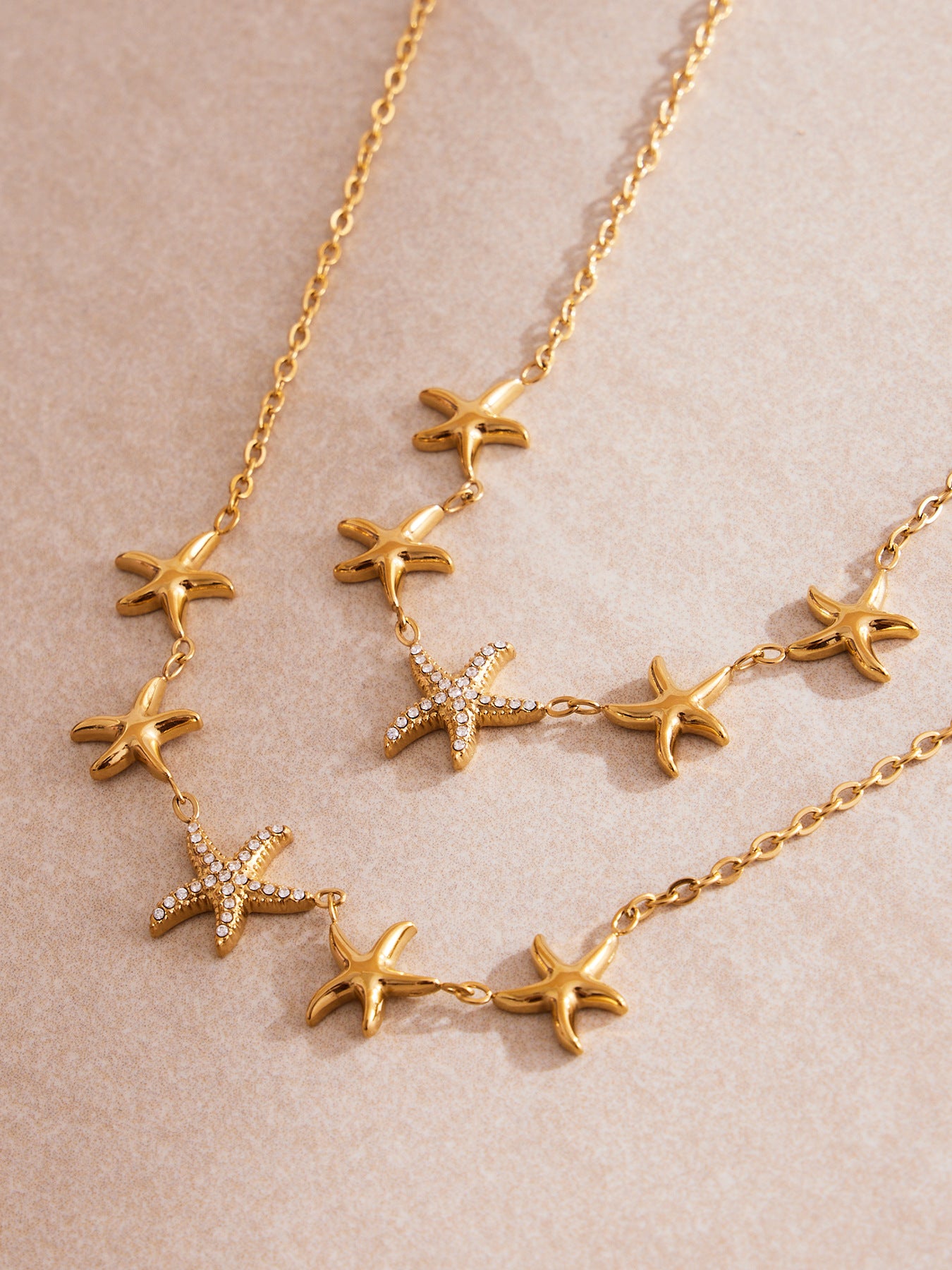 Ocean Star Pendant Necklace, Bracelet, Earrings & Ring Jewelry Set - Gold Stainless Steel