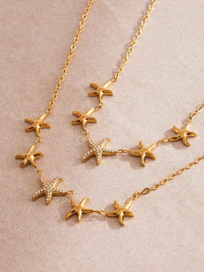 Ocean Star Pendant Necklace, Bracelet, Earrings & Ring Jewelry Set - Gold Stainless Steel