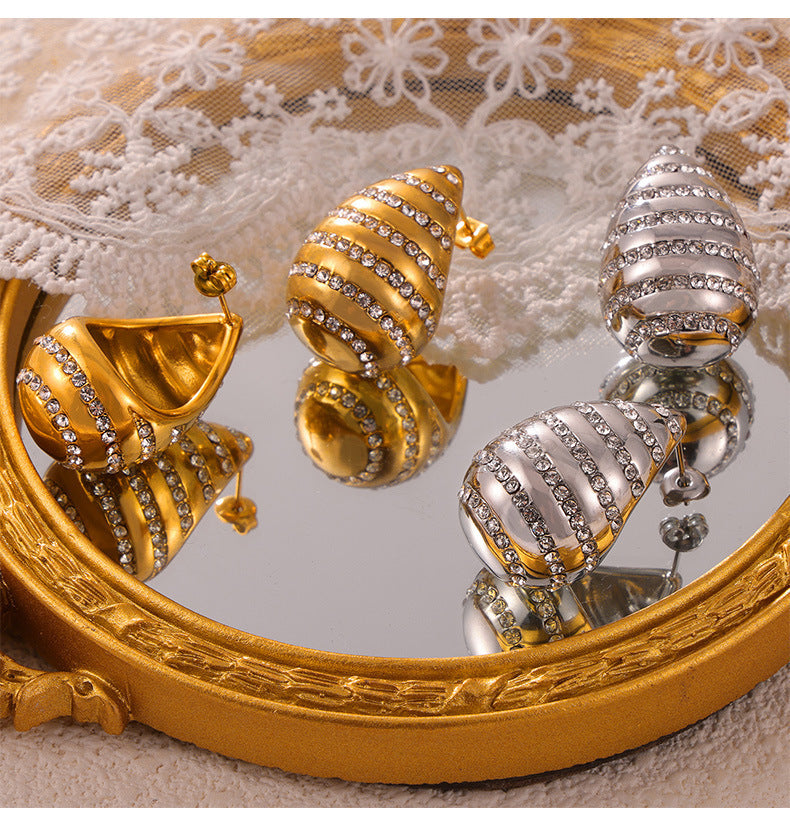 Waterdrop Glass Stone Stainless Steel Stud Earrings – Modern Elegant Hypoallergenic Fashion Earrings