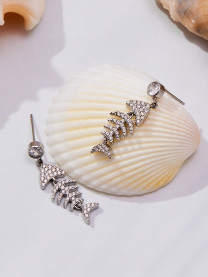 Stainless Steel Fishbone Drop Earrings & Ear Cuff Set – Modern Minimalist Statement Jewelry | WANTI