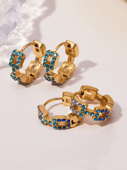 Geometric Hollow Zircon Earrings | Stainless Steel Colorful Micro Paved Hoop Earrings | Minimalist Modern Fashion Jewelry