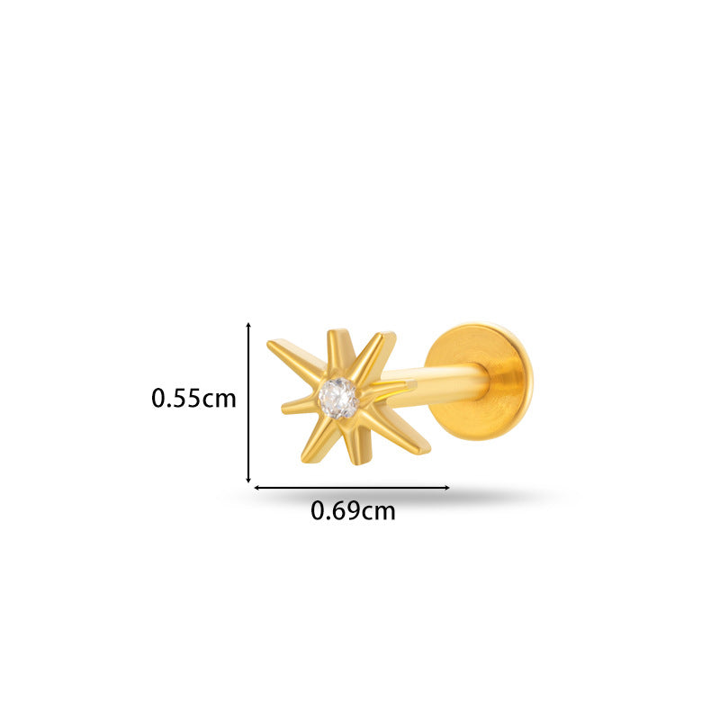 G23/F136 Titanium Moon & Star Push Pin Stud – Flat Base Lip & Ear Cartilage Piercing Jewelry | 12 Styles