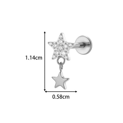 G23/F136 Titanium Star & Teardrop Dangle Flat Back Internally Threaded Labret Studs | Hypoallergenic Piercing Jewelry for Lip, Ear, Cartilage
