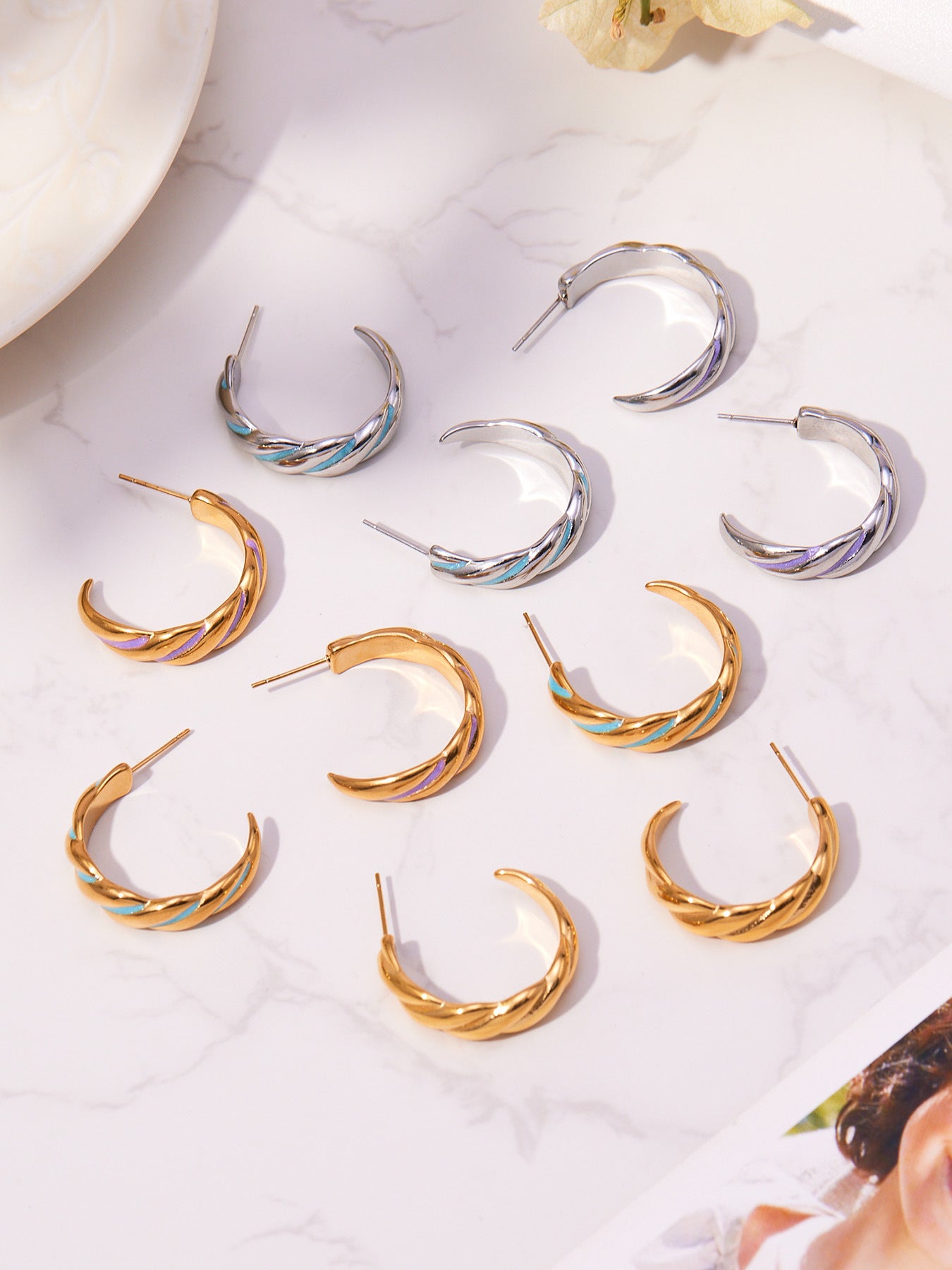 Stainless Steel Spiral Drop Earrings with Enamel Drip – Modern Colorful Twist Hoop Earrings for Women | WANTI Jewelry